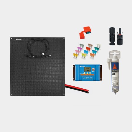 Solarmodulenset für feste Installation Juni Solar Junction Box Black Edition, 40 W, monokristallin, flexibel, 12 V, 570 x 410 x 3 mm, mit PWM-Regler (