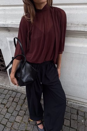 NA-KD Bubble Hem Sheer Top - T-shirts og Toppe - Brun - XS (EU 32)