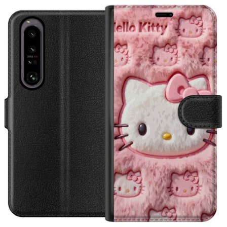 Kompatibelt Lommeboketui til Sony Xperia 1 IV Hello Kitty rosa fluffy bakgrunn med ikoniskt ansikt og kawaii-estetikk