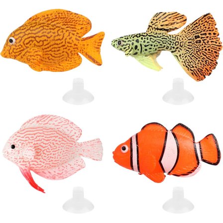 4 stk kunstig fisk akvarium falsk fisk flytende akvarium ornamenter silico