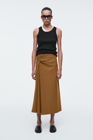COS Women's Twist-Detail Midi Skirt in Beige