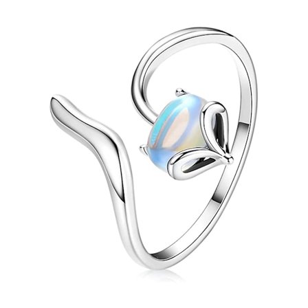 Sterling Sølv Månesten Ræv Ring Dyr Rævehale Justerbar Åben Ring Jubilæum