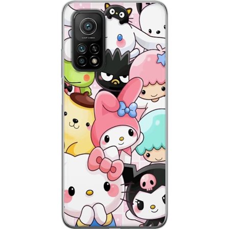 Kompatibelt Mobildeksel til Xiaomi Mi 10T 5G Tett mønster av søte figurer med store øyne i ulike farger og uttrykk med LABUBU-tekst