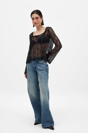 NA-KD - Topp i blonder med vide ermer - Fest-topper - Svart - XS