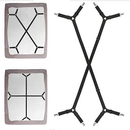 (2 sæt/4 stk., sort) Lagneremme - 2-vejs justerbar