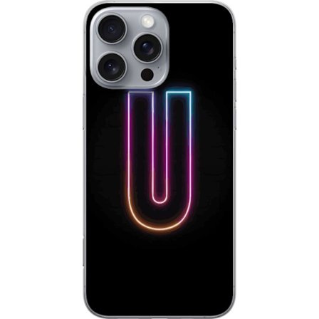 Yhteensopiva Puhelinkuori Apple Apple iPhone 16 Pro Max Minimaalinen neonkirjain U kirkkaalla valaistustehosteella mustaa taustaa vasten
