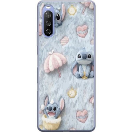 Kompatibel Mobilcover til Sony Xperia 10 III Stitch mønster med hjerter, paraplyer og pastelfarvet blød baggrund