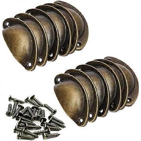 Retro Shell Vintage Møbelhåndtak Skuffeknott Håndtak med 24 Skruer for Skap Kommode Skuffer -12 stk