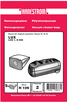 HANESTRÖM Dammsugarpåsar Hanestrom LUX 1. D 820