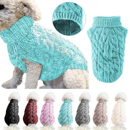 Pet Dog Turtleneck Stickatröja Vintervärmare Förtjockningströja Stickat Virka Kappa Kläder för Liten Medium Stor Hund Valp Katt Blue L