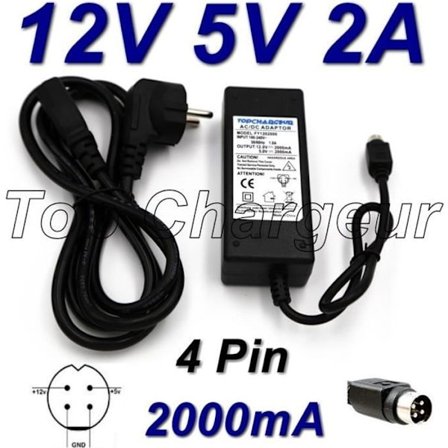 TOP CHARGER * Strømadapter Strømforsyning lader 12V 5V 2A 4-pin for multimedia harddisk Wattac BA0362ZI-8-A02 Inkludert C