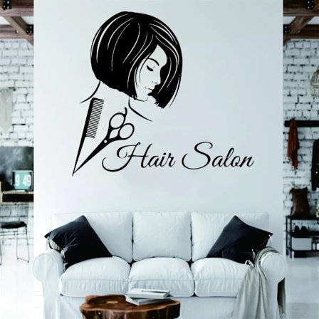 Vinyl Self-Adhesive Removable Stickers for Home Decor 'Hair Salon' with Scissors and Combs Perfect for Barber Shop Walls JZY192