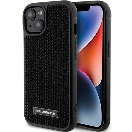 Karl Lagerfeld Rhinestone Logo Metal Plate-etui for iPhone 15 - svart