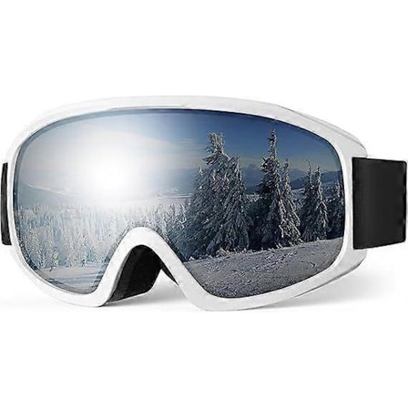 Skibriller, OTG Brille-stil Ski-/Snowboardbriller til Mænd, Kvinder og Teenagere, Anti-dug UV Snebriller (Sølv)