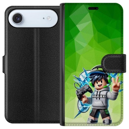 Yhteensopiva Lompakkokotelo Apple iPhone 17 Air Roblox-inspiroitu pelaajahahmo, jossa on kuulokkeet, ohjain ja energiset efektit vihreää taustaa vas