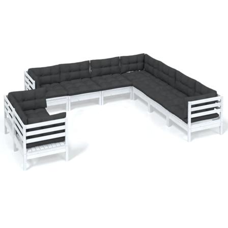 Vidaxl Loungegrupp Med Dynor 9 Delar Vit Massiv Furu Vit
