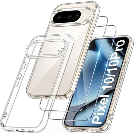 Silikonfodral - E.F.Connection - för Google Pixel 10 Pro - Transparent Ripskydd - 2 Härdat Glas