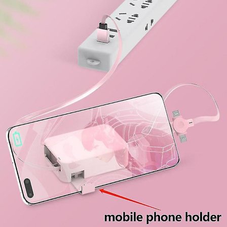 4 i 1 Retrakabel USB-laddare Datakabel med Telefonstativ Typ C Micro USB-kabel(rosa)