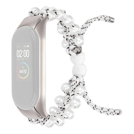 Xiaomi Mi Smart Band 4 / 3 klockarmband med snygg pärldekor - Svart / Vit