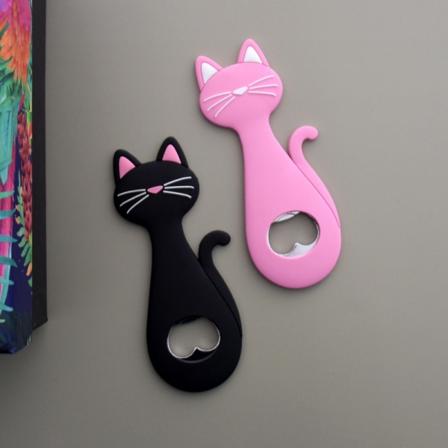 2 Pak Sød Katteflaskeåbner (Sort, Pink) PVC Plastik/Metal