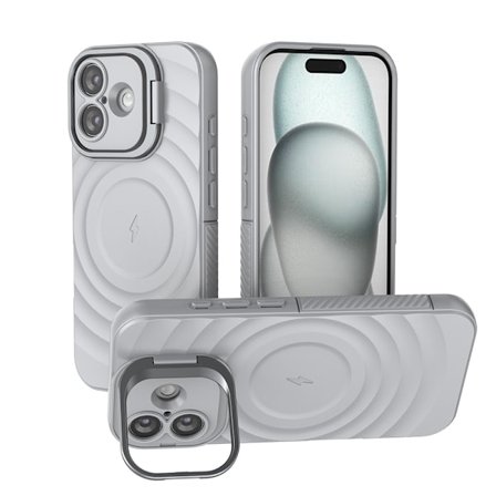 Kompatibel med iPhone 17-deksler, full-linse-deksler og knusesikre deksler med skjult stativ (grå).