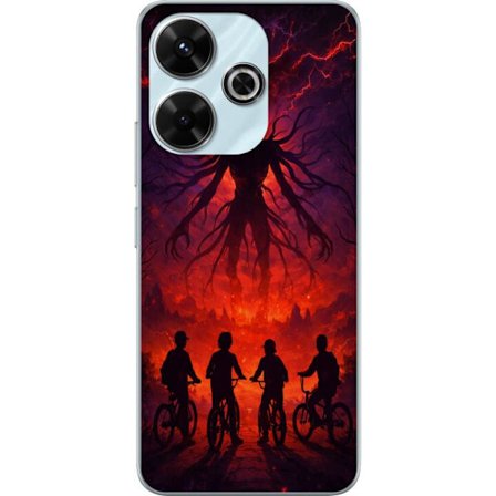 Kompatibelt Mobilskal till Xiaomi Xiaomi Redmi 13 Mörk fantasyillustration inspirerad av Stranger Things med övernaturlig varelse, blixtar och cykla
