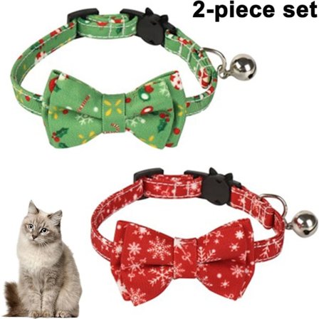 Julehalsbånd til hund og katt med sløyfe, justerbart julesnøfnugg-sløyfehalsbånd