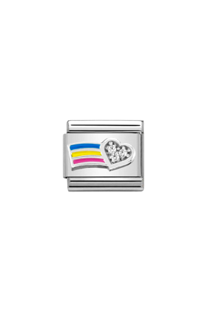 SYMBOLS 925 Sterling Silver & Enamel with CZ, White Heart with Rainbow