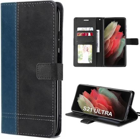 Fodral till Samsung Galaxy S21 Ultra - Magnetstängning Elegant lädereffekt Marinblå