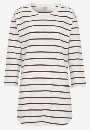 Cellbes of Sweden - Jerseytunika i økologisk bomuld med lommer i hvid/brun/stribet til damer i størrelse 50/52