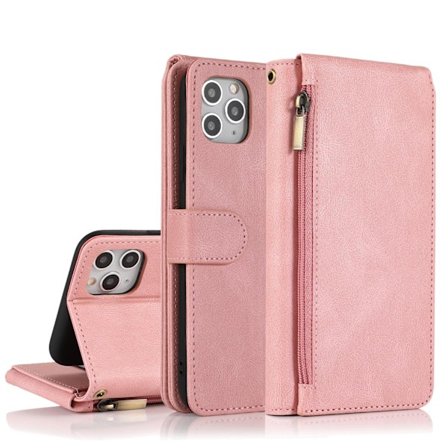 Etui til iPhone 13 Rosaguld Soft-Touch lynlås Wallet med kortholder
