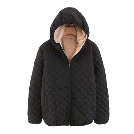 Dame Hættejakke Plysforing Celle Quiltet Kort Frakke Lynlåslukning