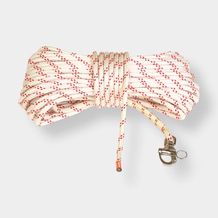 Sheet line with spliced sheet snap hook Kaya Ropes Lupes Plain, polyester core, 24-braided polyester cover, white/red, 15 meters x Ø8 mm