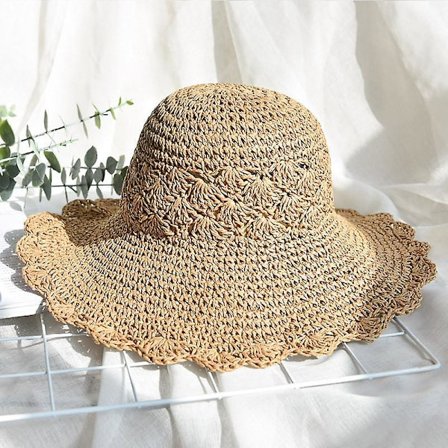 Dame Sommer Halmhatt med Blomster Pakkbar Solskjerm Jentehatter