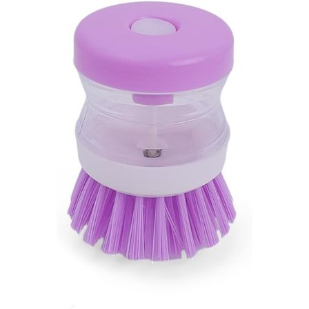 Tryk-type flydende sæbedispenser opvaskebørste med sæbedispenser, egnet til rengøring af service, køkkengrej og køkkenvaske (pink)
