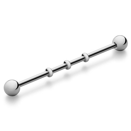 Barbell industrial dritto da 38 mm con punte a sfera in acciaio chirurgico color argento per uomini - Gioielli per piercing all'orecchio