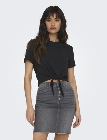 ONLY Onlmay Life S/S Short Knot Top Box Jrs - Black - M