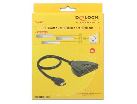 Delock HDMI UHD Switch 3 x HDMI in > 1 x HDMI out 4K - video/audio switch - 3 porter