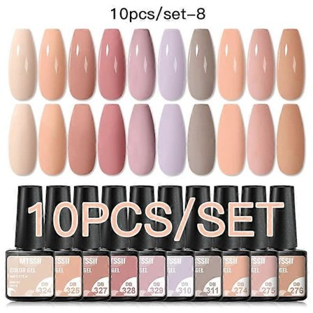 Mtssii 10PCS Nude Rosa Gel Nagellack Set Semi Permanent Soak Off UV Led Hybrid Lack Konst Gel Kit Nagel Tillbehör[YJD]