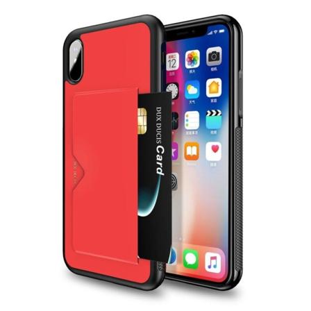 iPhone 9 Plus DUX DUCIS Kova Muovinen Synteetti Nahkainen Takasuoja Kortti Paikalla - Punainen Red
