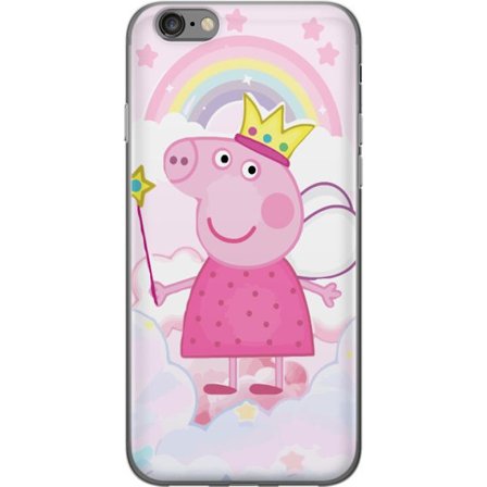 Yhteensopiva Puhelinkuori Apple iPhone 6 Peppa Pig prinsessamotiivi kruunulla, siivillä ja sateenkaarella, satumainen lasten kuvitus pilvitaustalla