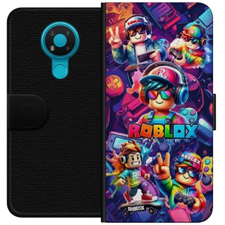 Yhteensopiva Lompakkokotelo Nokia Nokia 3.4 Värikäs Roblox-peliryhmä kuulokkeilla, ohjaimilla ja neonväreillä, täydellinen lapsille ja peli-into