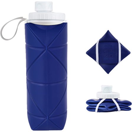 Hopfällbar Vattenflaska Läckagesäker Ventil Återanvändbar BPA-fri Silikon Hopfällbar Vattenflaska-Blå