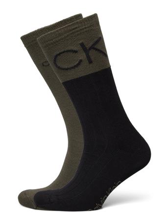 Ck Men Sock 2P Colorblock Rib Underwear Socks Regular Socks Khaki Green Calvin Klein