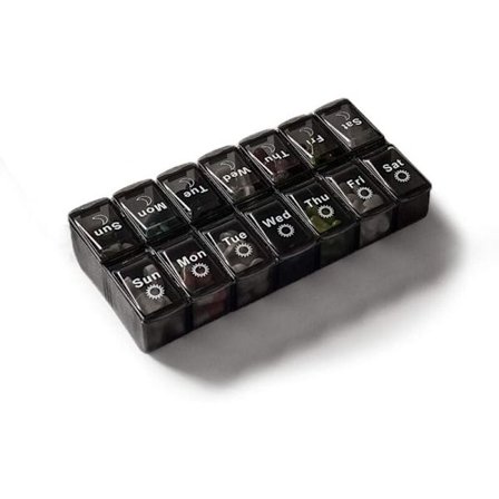 7-dagars pillerorganisatör med 14 fack Lättöppnad veckomedicinlåda i svart