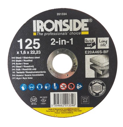 Ironside 201334 Skæreskive 125 mm, F41, E20A, 2i1 125x1,6x22 mm, Maskintilbehør & forbrugsvarer