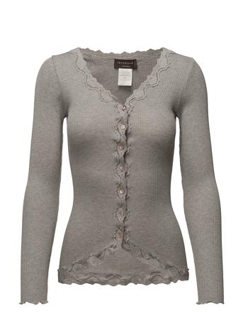 Silk Cardigan W/ Lace Strikket Trøje Cardigan Grå Rosemunde