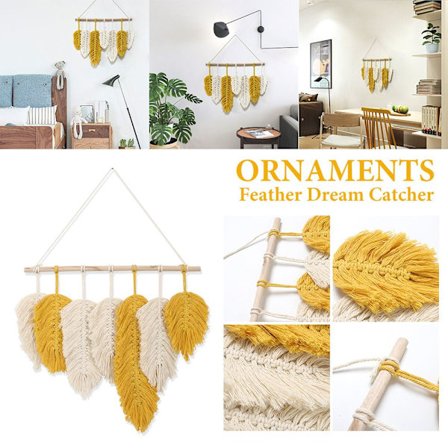 Macrame Vägghängande Fjäder Bomull Drömfångare