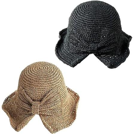 2 kappaletta taitettava leveälierinen olkihattu kesä naisten rantahattu naisten rantahattu (musta ja beige)