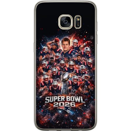 Kompatibelt Mobildeksel til Samsung Galaxy S7 edge Super Bowl 2026 plakat med New England Patriots og NFL-trofe i eksplosiv sportsdesign